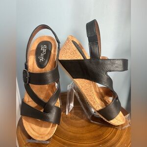 Soft Women's Black Leather Sandals 7 (comfortable, wedge, daily wear)